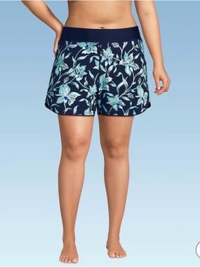 Lands End SunShade UPF 50 5" Board Shorts with Pant Blue Tropical Sz 18